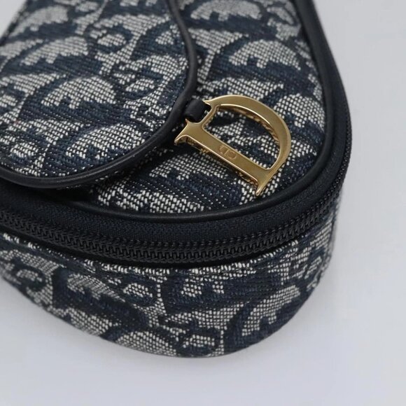 Christian Dior Trotter Canvas Saddle Pouch Navy Gold Auth EC240V - Picture 8 of 14